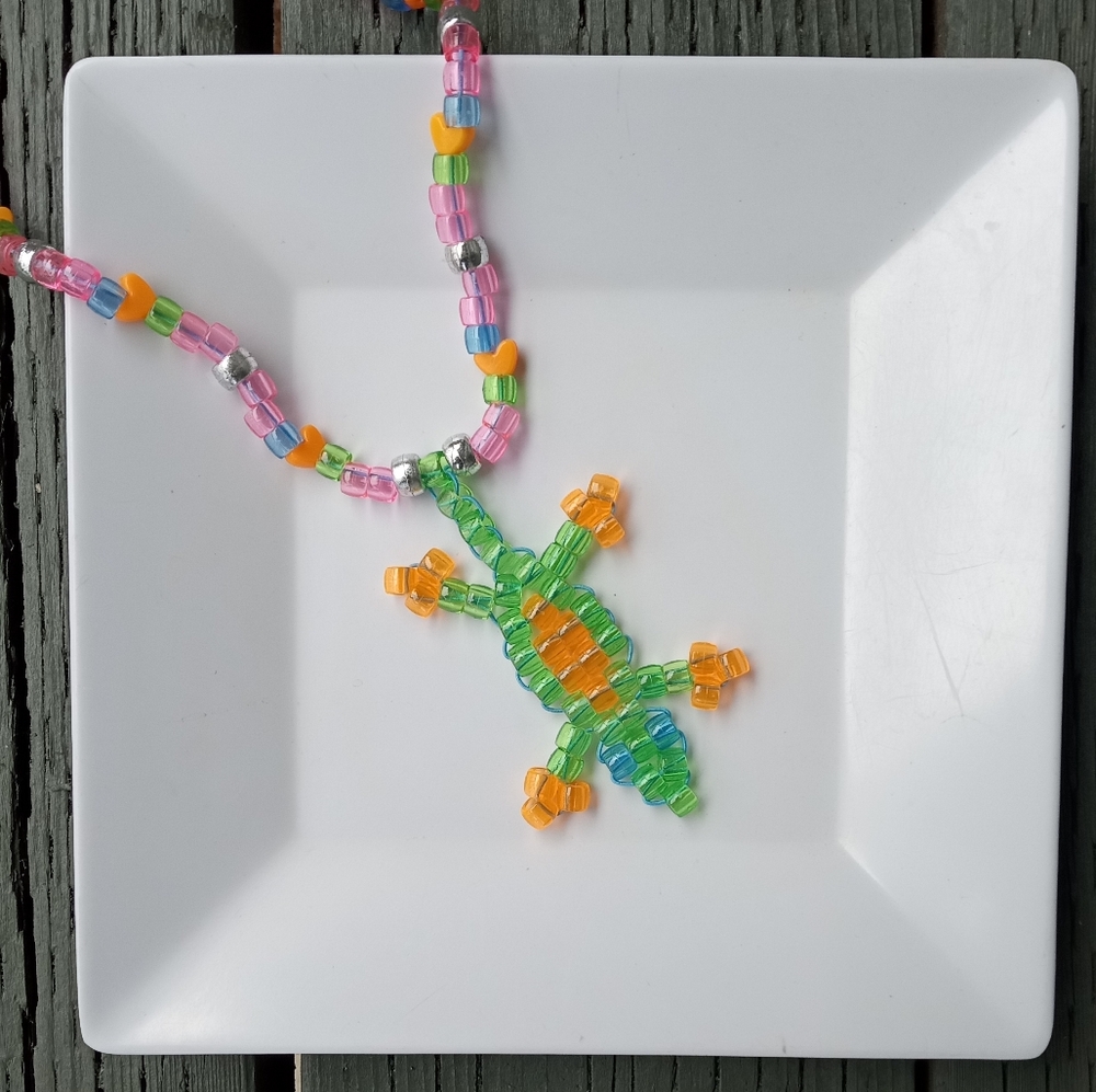 Handmade Beaded Gecko Necklace